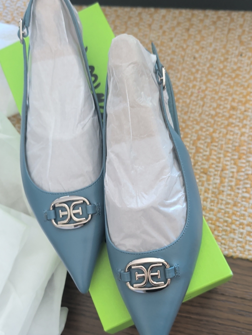 Sam Edelman Pointed Slingback Flats in Slate Blue with Silver Hardware